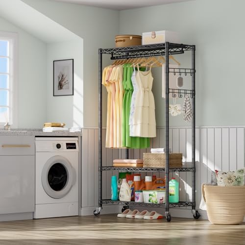 golpart heavy duty rolling clothes rack wheels portable, front angle view