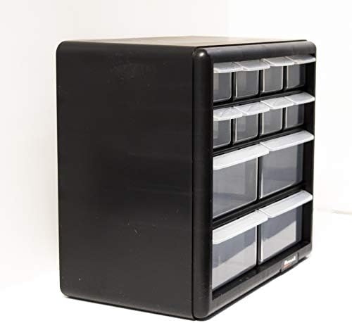 homak 12-drawer parts organizer, black, ha01012001 showing dimensions