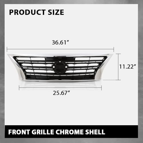 G-PLUS Front Bumper Upper Grille w/Insert | Compatible with Nissan Sentra SR 2013-2015 Chrome Shell Grill Inserts 623103RM0A NI1200253