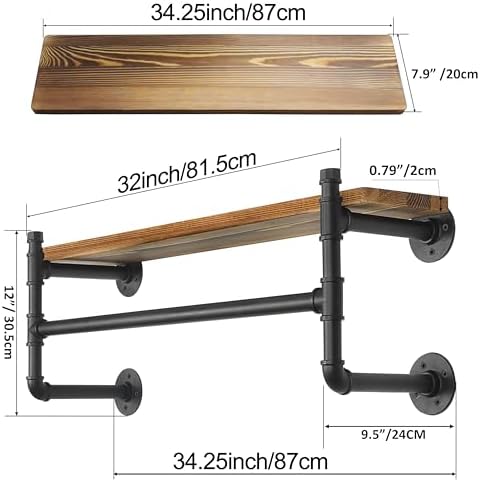webi wall mounted clothes rack with shelf,32" industrial, close-up detail