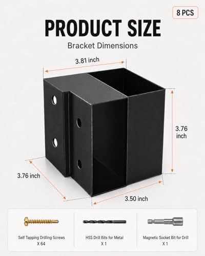 workbench bracket kit 2x4 heavy-duty steel 3-way corner, side view