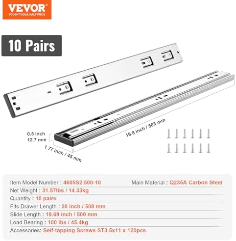 vevor soft close drawer slides 10 pairs 20 on a desk or shelf