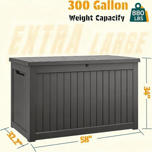300 gal deck box,outdoor storage box waterproof lockable,gas shown in use