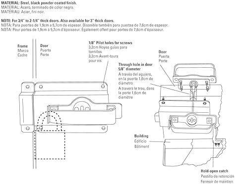 national hardware swinging door latch, heavy duty steel shown in use