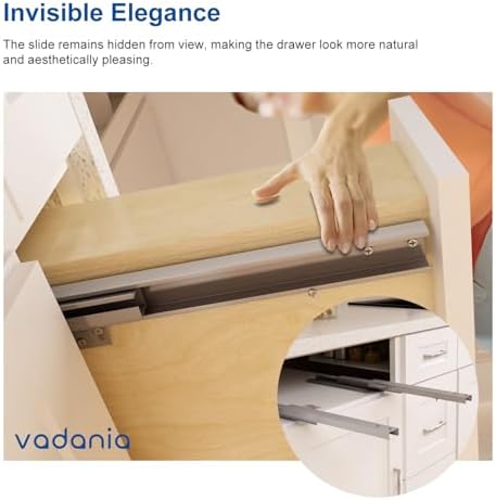 vadania #bk54 20" undermount drawer slide, soft close showing dimensions