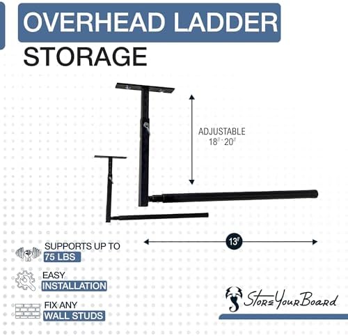 storeyourboard adjustable overhead ladder rack – garage organizer, close-up detail