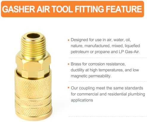 gasher 12pcs 3/8"mnpt brass industrial coupler,1/4 flow quick, close-up detail