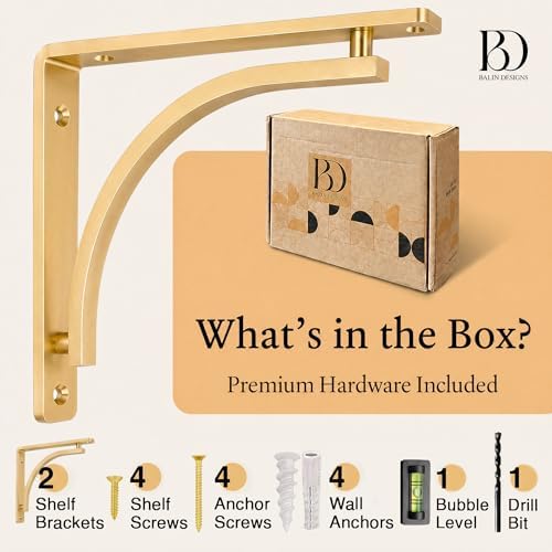 classic brass powder coated heavy duty shelf brackets, close-up detail