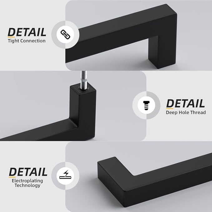 Goldenwarm 1 Pack Black Square Bar Cabinet Pull Drawer Handle Stainless Steel - Image 4