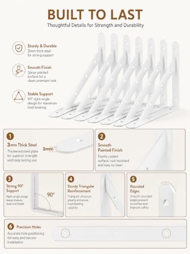 shelf brackets heavy duty, 4 pack white 16inch, close-up detail