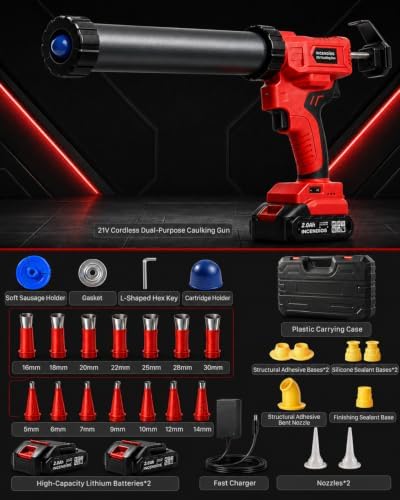 29 oz cordless caulking gun w/2 x 2.0ah, package contents