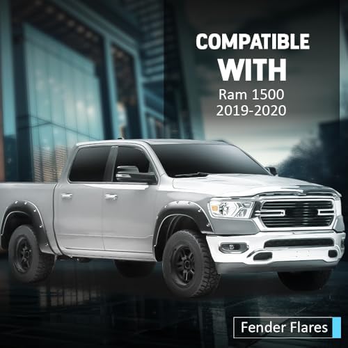 4PCS Fender Flares Compatible with Dodge Ram 1500 2WD/4WD 2019-2023 (Not Fit Rebel Models) Wheel Cover Accessories Smooth Pocket Riveted