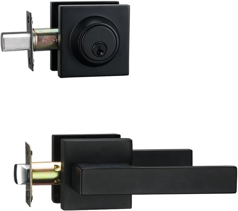 matt black front door lockset, exterior door lock, main product view