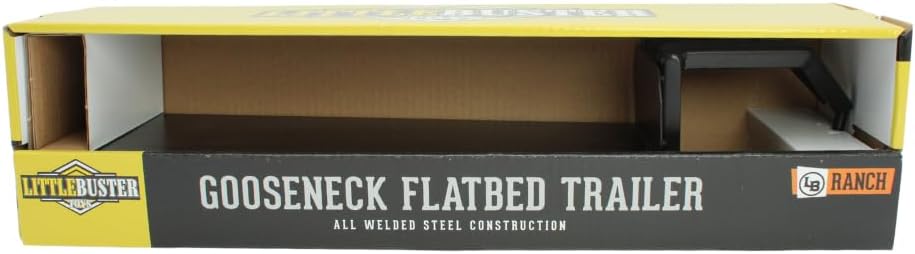 Little Buster Toys Gooseneck Flatbed Trailer – All-Metal 1:16 Scale Black Ranch Hauling Accessory for Farm Displays, Dioramas & Collectible Western Scenes – Durable Metal Trailer with Rubber Tires