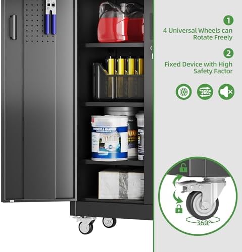reemoon 5 adjustable 170 lb shelves, lockable doors, front angle view