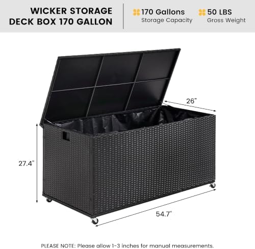sundale 170 gallon oudoor deck box, large rattan shown in use