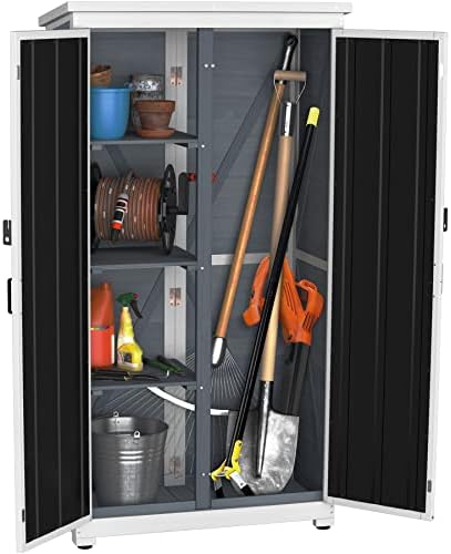 gdlf outdoor storage cabinet, wood & metal garden shown in use