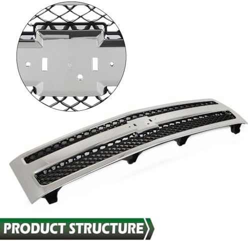 GRAND ORANGE Front Bumper Grille Compatible with Chevy Silverado 1500 Hybrid/XFE 2009-2013, Fit Chevy Silverado 1500 LS/LT/LTZ/WT 2007-2013 Chrome