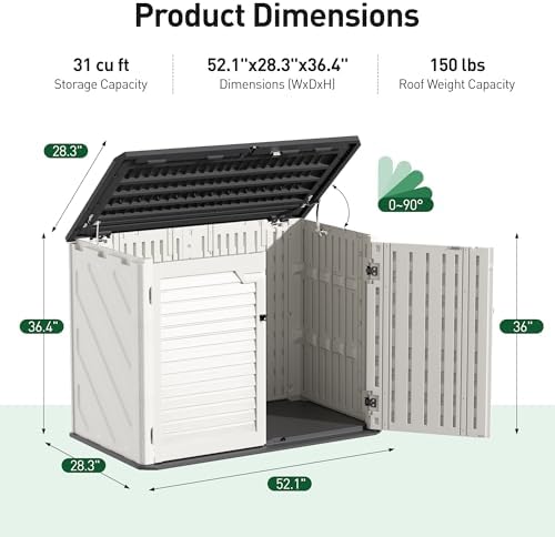 31 cu.ft outdoor storage, lockable vertical resin outdoor shown in use