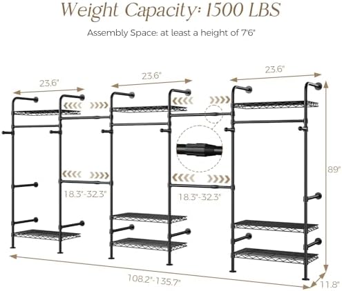 closet organizers and storage, 5-row heavy duty clothes shown in use