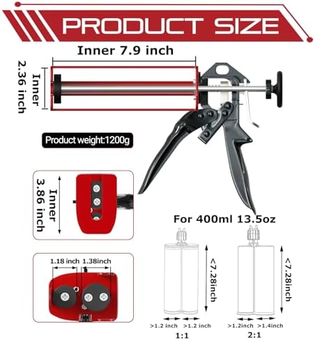 400 ml epoxy gun dual component caulking gun, side view