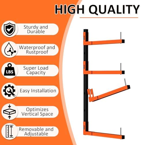 lumber storage rack, wall mount removable & adjustable showing dimensions