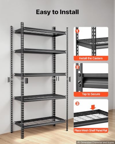 vevor storage shelves, 5-tier 2000 lbs garage shelving, close-up detail
