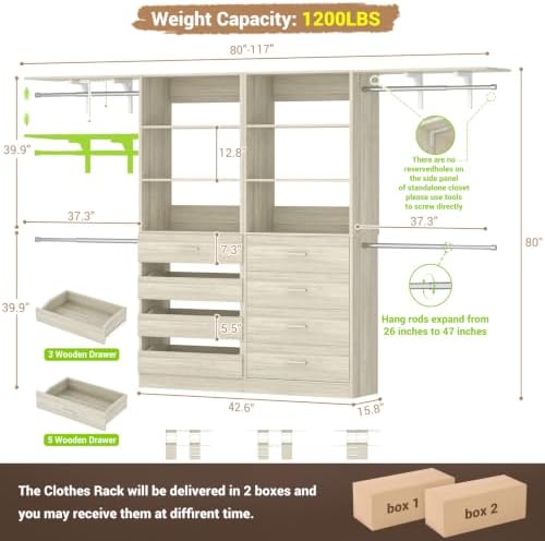aheaplus closet system, wood closet organizer system with, front angle view