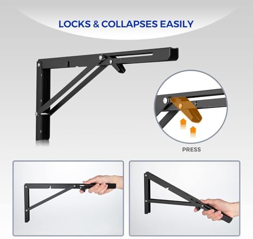 ravinte matte black folding shelf brackets, 16 inch showing dimensions