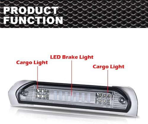 CNNELL 3rd Brake Lights Assembly Compatible with Dodge Ram 1500 2002 2003 2004 2005 2006 2007 2008, Ram 2500 3500 2003-2009 3RD Third Brake Light/Cargo Lamp(Type I Smoky lens Clear Bottoms)