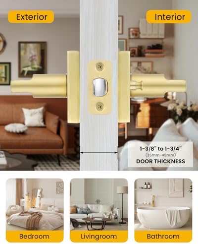 goldenwarm brushed gold door handles interior, privacy door showing dimensions
