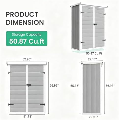 udpatio vertical storage shed,51 cu.ft resin outdoor cabinet,grey shown in use