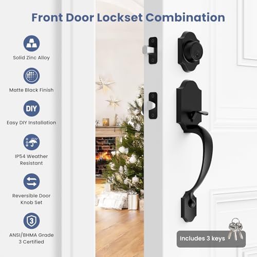 estmoon front door lock set matte black exterior shown in use