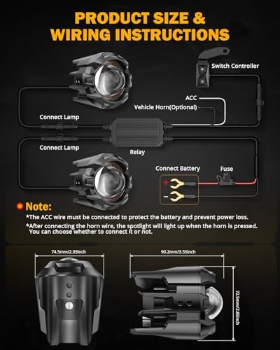 Auxbeam MT8S Series Motorcycle LED Driving Lights Fog Lights Auxiliary Lights with Halo DRL and AX7 Series Motorcycle Driving Lights Fog Light 4.2 Inch Auxiliary Light with Breathing DRL