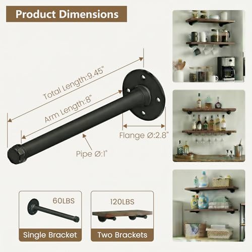 8 inch industrial pipe shelf brackets set of, side view
