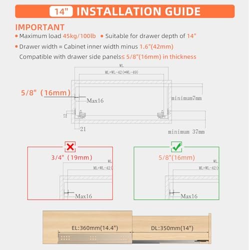 14 inch soft close undermount drawer slides for shown in use