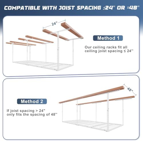 jusgym 3x8ft overhead garage storage rack, 26"-40" height showing dimensions