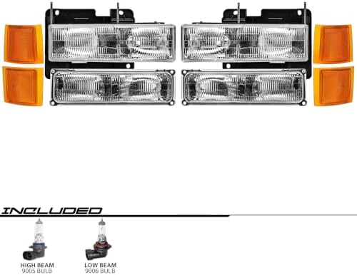 EPIC LIGHTING OE Spec-B Replacement Halogen Headlights Signal Lights Side Markers Black Trim Compatible with CHEVROLET 94-00 BLAZER TAHOE 94-02 C/K TRUCK 94-99 SUBURBAN - 8-Piece Combo