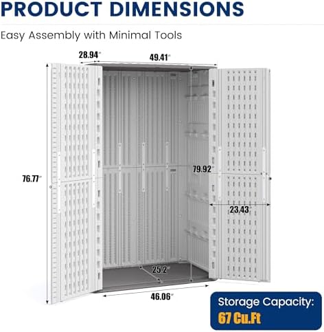 udpatio 67 cu.ft vertical outdoor storage shed, hdpe shown in use