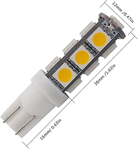 GRV T10 C921 192 194 13-5050SMD Wedge LED Bulb Super Bright RV Boat Cabinet Dome Light DC12V Warm White 3000K Pack of 20
