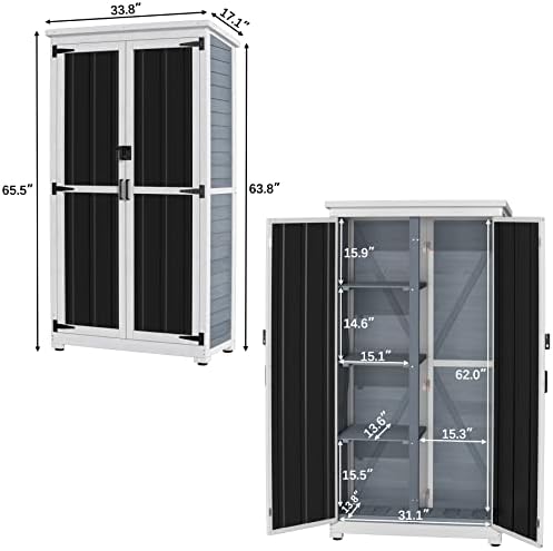 gdlf outdoor storage cabinet, wood & metal garden showing dimensions