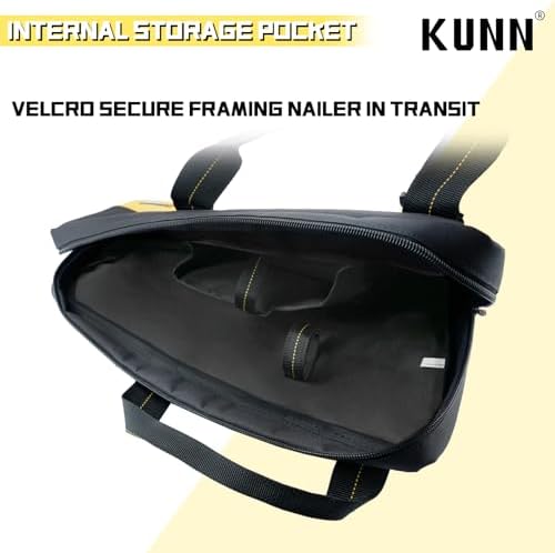 kunn shoulder framing nailer bag with dual lockable showing dimensions