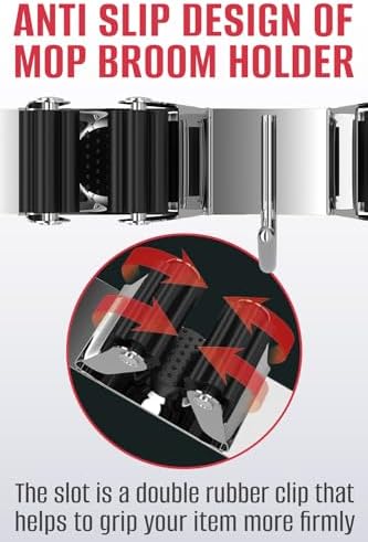 mop and broom holder - clear cleaning clutter, front angle view
