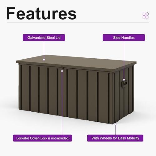 purple leaf outdoor deck box 100 gallon, waterproof, side view