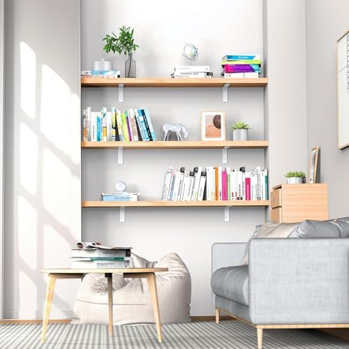 white floating shelf bracket 12 inch, 6 pack on a desk or shelf