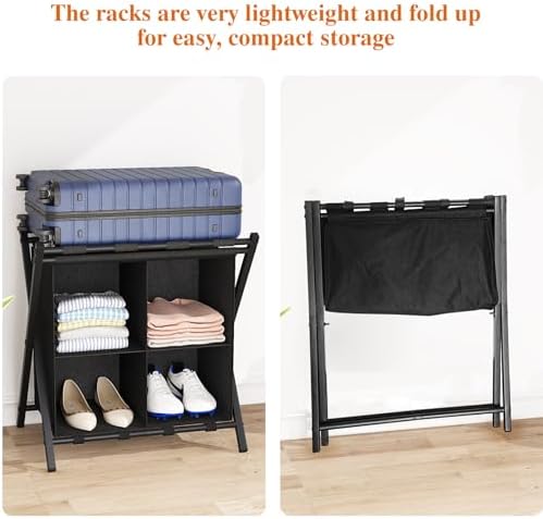 aboxoo luggage rack with storage, guest room folding showing dimensions