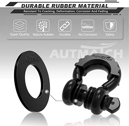 AUTMATCH Pack of 16 D Ring Shackle Washers Rubber Spacers Fits 3/4 Shackle Protect Your Bumper and Prevents Rattling Black