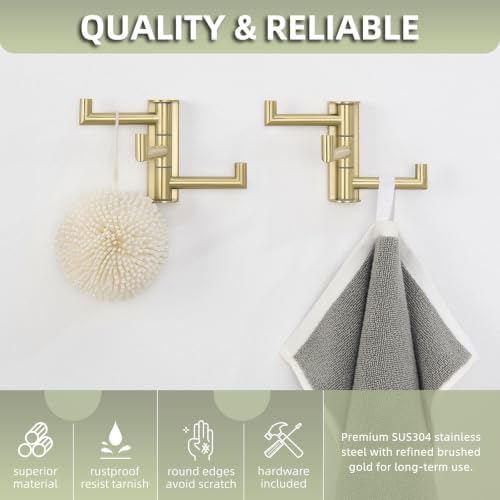 angle simple swivel towel hooks 2 pack, brushed showing dimensions