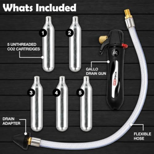 redrock gallo drain gun with 5 unthreaded co2, package contents