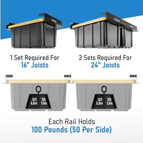 usa based overhead garage storage rack, connectable heavy showing dimensions